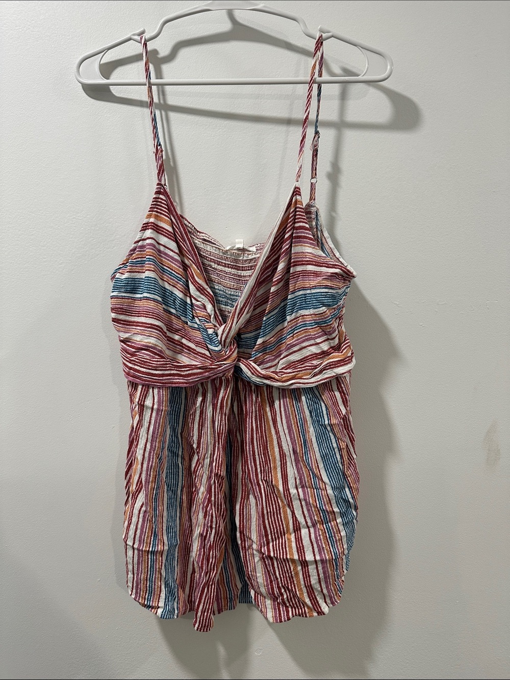 Striped Twist-Front Spaghetti Strap tank- Multicolor